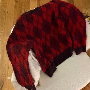 Zara Red Argyle Scoopneck Sweater